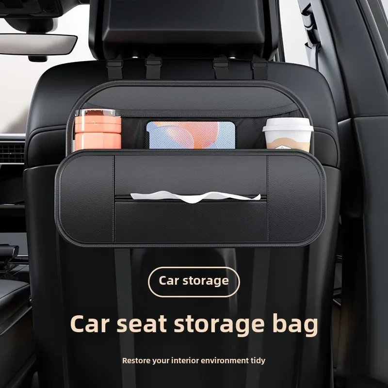 

Car Seat Back Storage Bag Leather Auto Backseat Hanging Phone Cup Eyeglasses Holder With Tissue Box Trash Bin Garbage Organizer