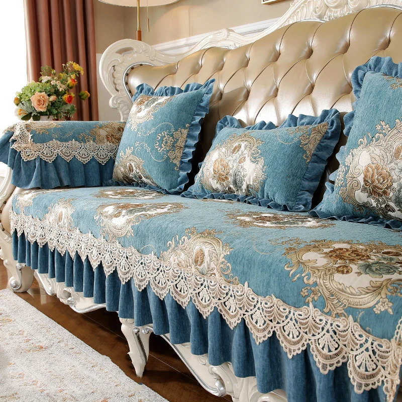 Home Decor Sofa Cushion Embroidery Couch Seat Cover Non-slip Sofa Cover Living Room Jacquard Slipcover Armrest Protection Cover