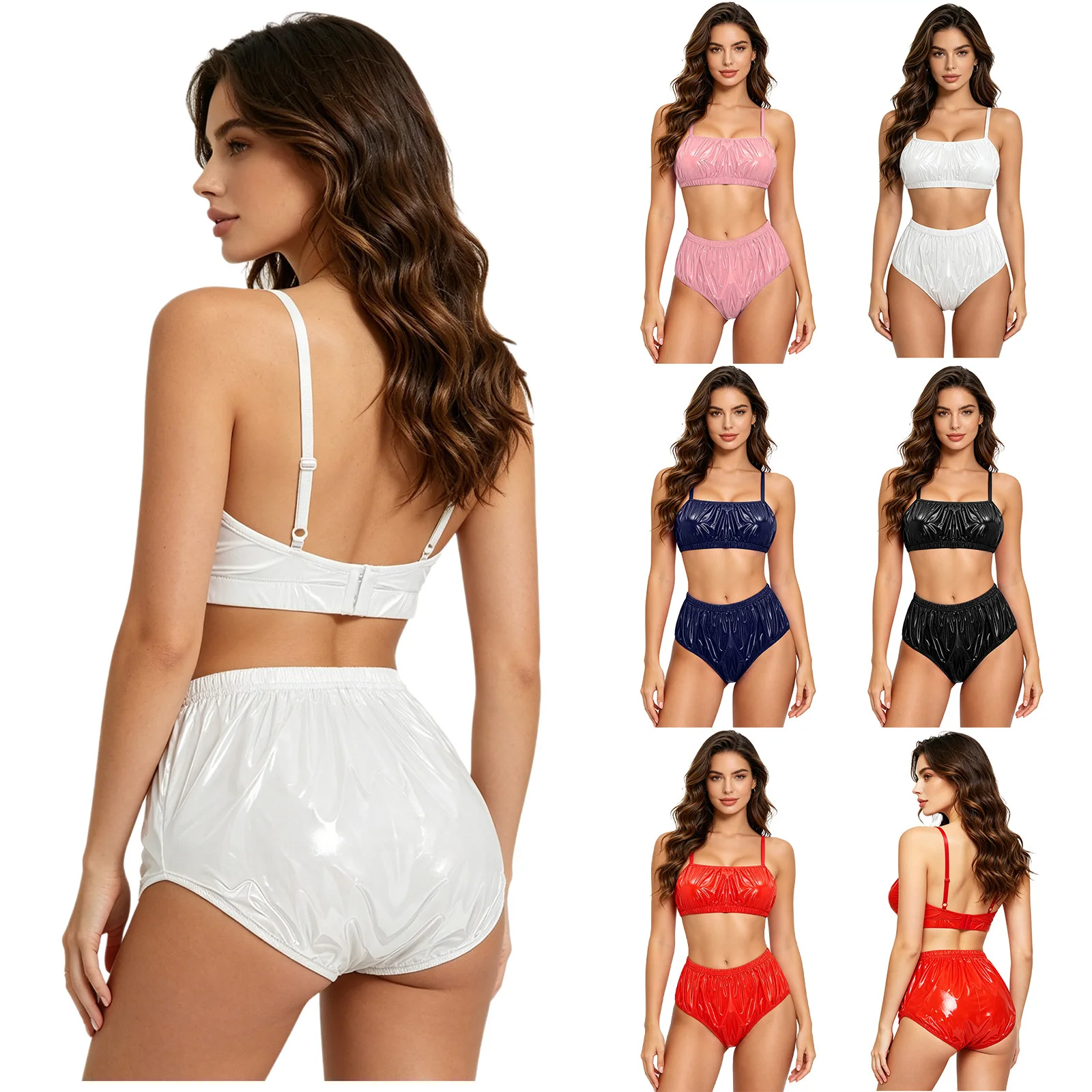 

Комплект бикини из 2 предметов для женщин: водонепроницаемый, с регулируемыми бретелями-спагетти, без косточек, с трусиками-бикини, пляжный купальник