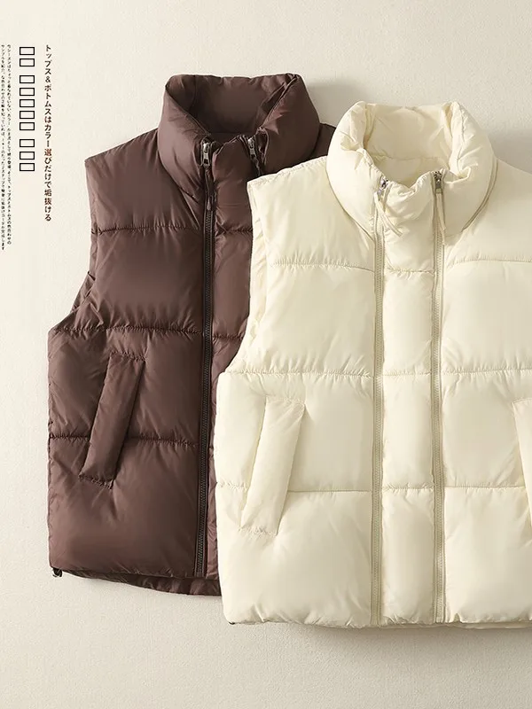 Chaleco de algodón con doble cremallera para mujer, ropa de abrigo cálida para otoño e invierno, artículo hecho a medida coreano