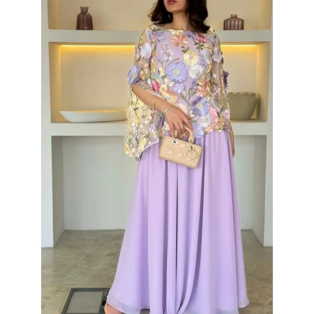 

Сиреневое вечернее платье по индивидуальному заказу с вырезом лодочкой и длинными рукавами до щиколотки, платья для выпускного вечера с аппликацией, вечерние платья трапециевидной формы