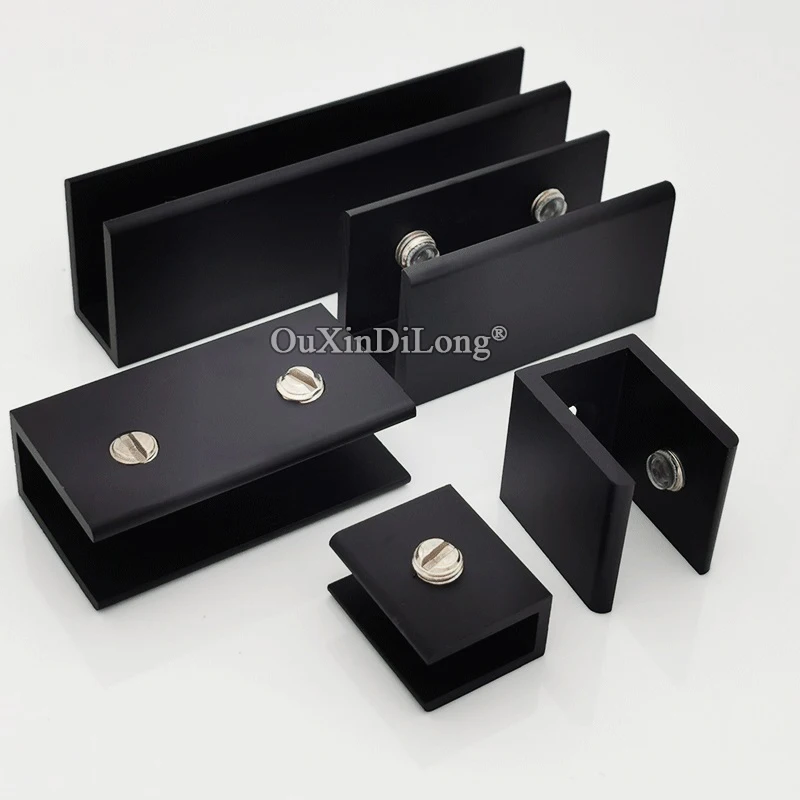 New 4PCS Aluminum Alloy Black Glass Clamps U Shape Acrylic Board Glass Shelves Fixed Holder Brackets No Drilling for 5~20mm