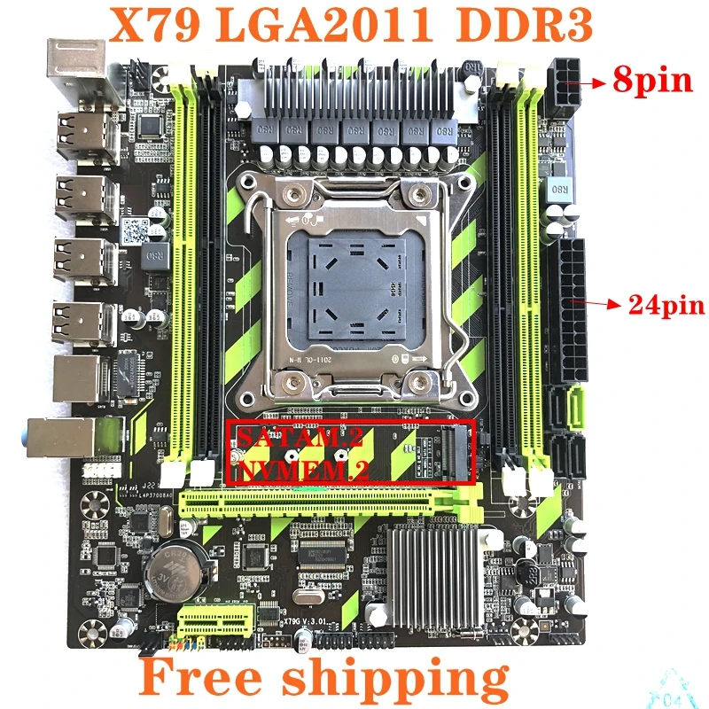 

X79 Motherboard LGA 2011 CPU Support DDR3 REG ECC RAM Intel Xeon E5 V1 V2 Processor Four channel X79 Mainboard