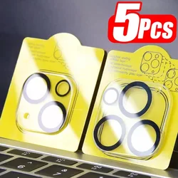 5Pcs Tempered Glass for iPhone 16 15 14 13 12 11 Pro Max Plus Mini Camera Lens Protector Black Circle Protective Lens Film Cover