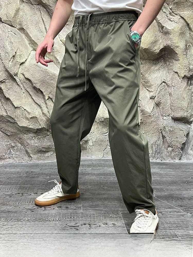 

Повседневные брюки из хлопковой марли с талией, легкие дышащие свободные брюки, весна-лето, прямые брюки на молнии со средней талией, длинные брюки