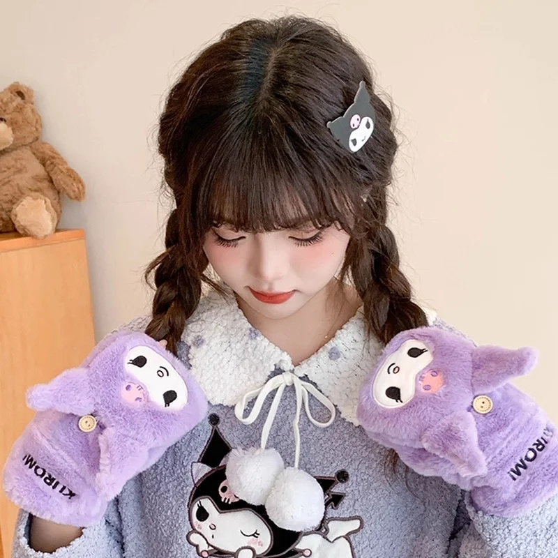 

Новые аниме периферийные устройства Cinnamoroll Meileti, теплые перчатки с откидным верхом на осень и зиму, милые девушки на выход для украшения отдыха