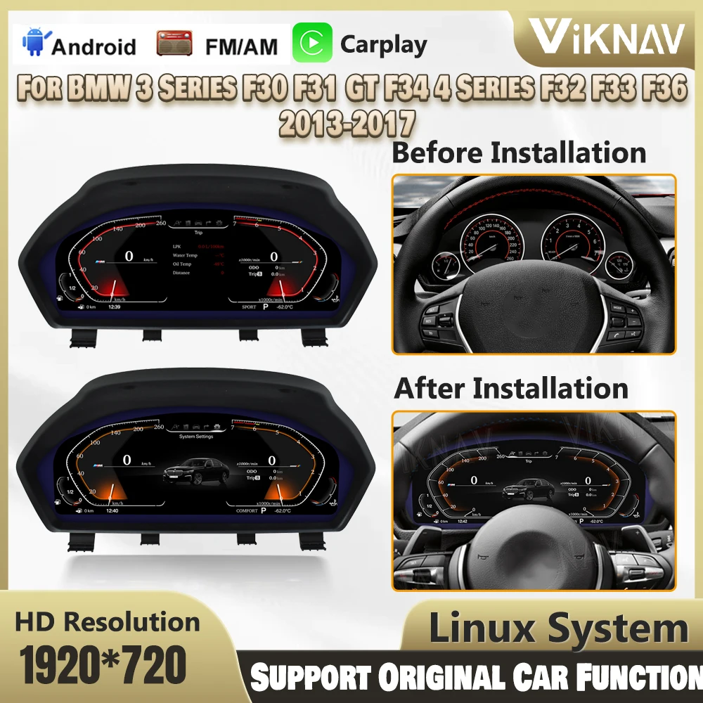 

12.3" Digital Dashboard Panel Virtual Instrument Cluster CockPit Speedometer For BMW 3Series F30 F31 GT F34 4Series F32 F33 F36