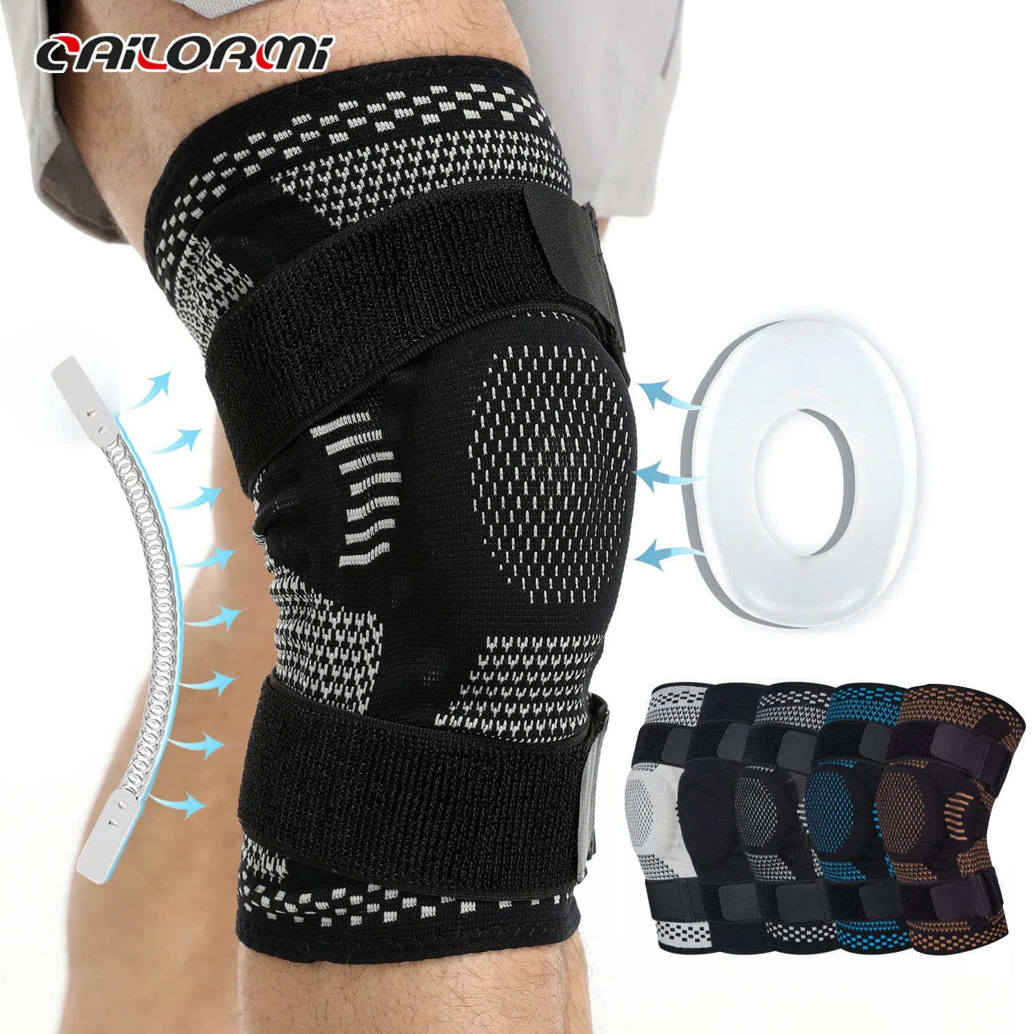 1PCS Compression Knee Sleeve Silicone Protection Support for Knee Pain Sport Pads Running Gym Arthritis Knee Relief Bandage Pads