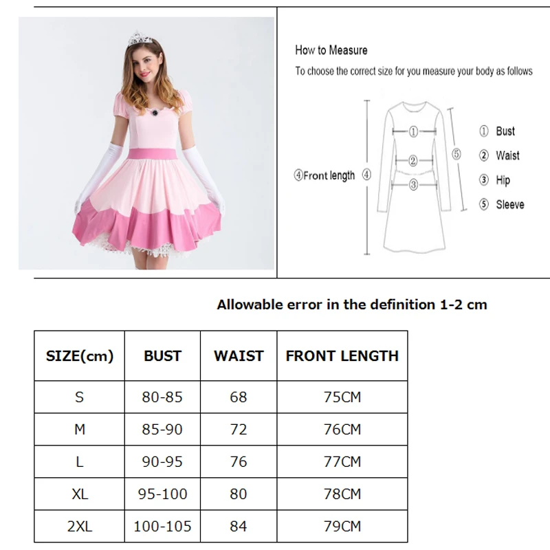 IOOTIANY Carnival Halloween Lady Peach Princess Queen Costume Birthday Party Pink Dress Outfit Cosplay Fancy Party Dress