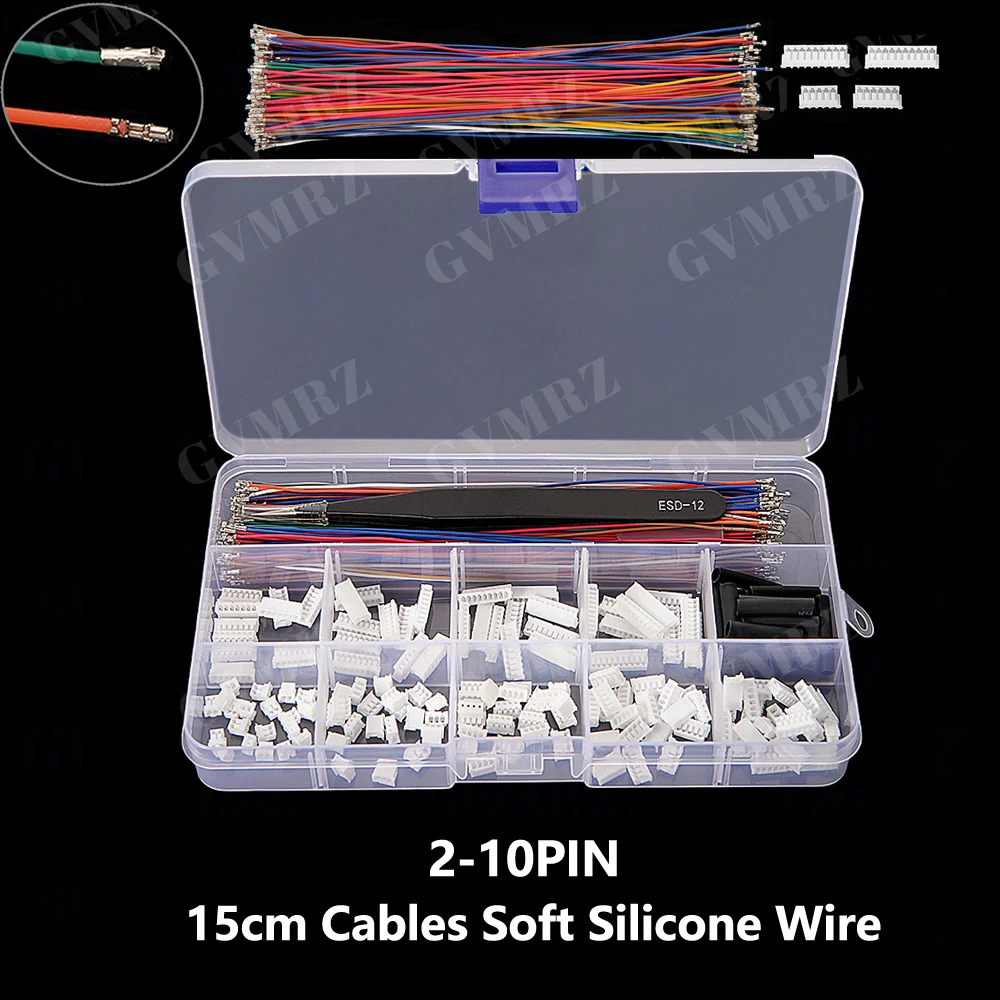 ZH1.5MM 15cm Cables Soft Silicone Wire 2P 3P 4P 5P 6P 7P 8P 9P 10P ZH 1.5mm and 2P-10P plastic shell Connector Kit