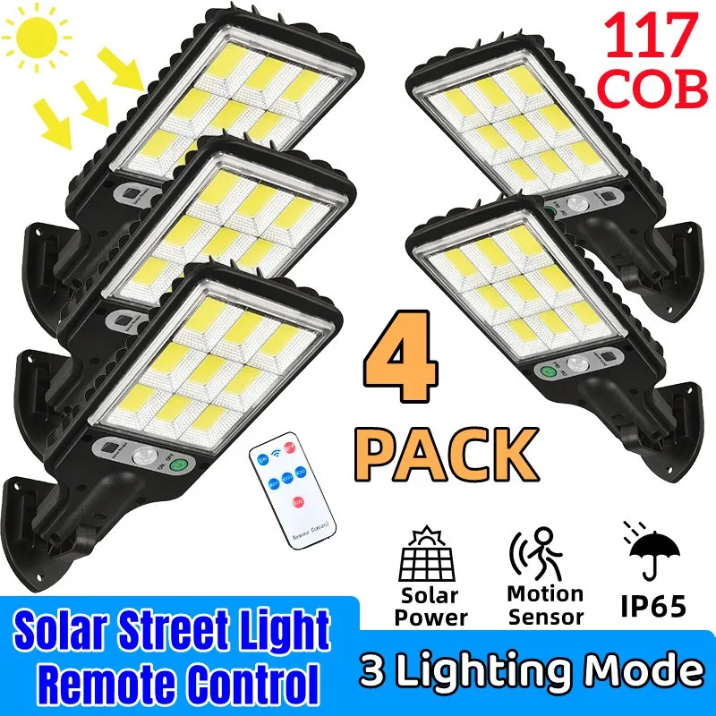 1-4PCS Solar Street Lights Outdoor Waterproof Security Motion Sensor LED Lamp with 3 Lighting Mode Solar Lights for Garden Decor