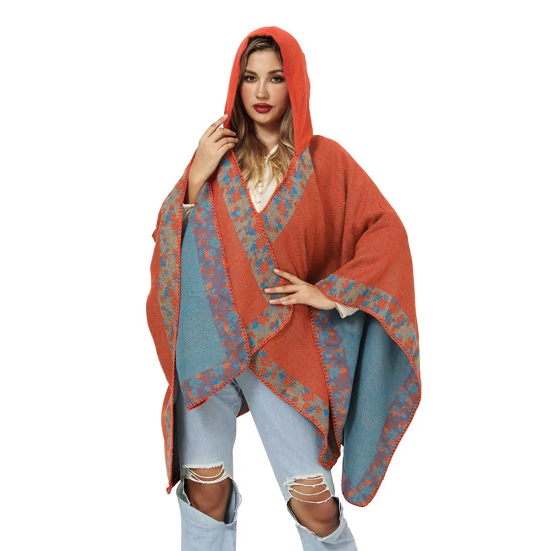 Bohemian Shawl Woven Cape for Women with Hood, Warm, Amazon Style, Photo Shoot, European and American Cross-Border Outerwear Cap