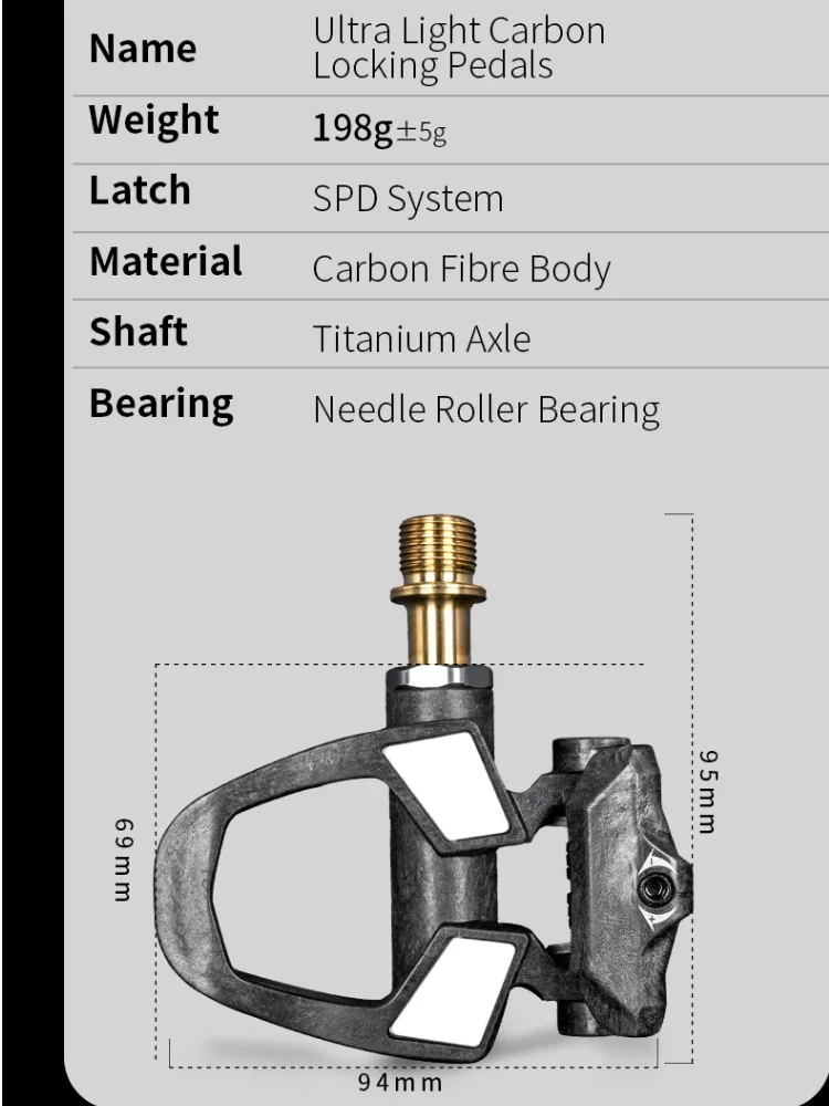 AliExpress KORE Carbon /Titanium Axle Road Self-locking Pedal 198g Racing SPD-SL Ultra-lightweight, 3-Bearing System for Pro-level Road Bike