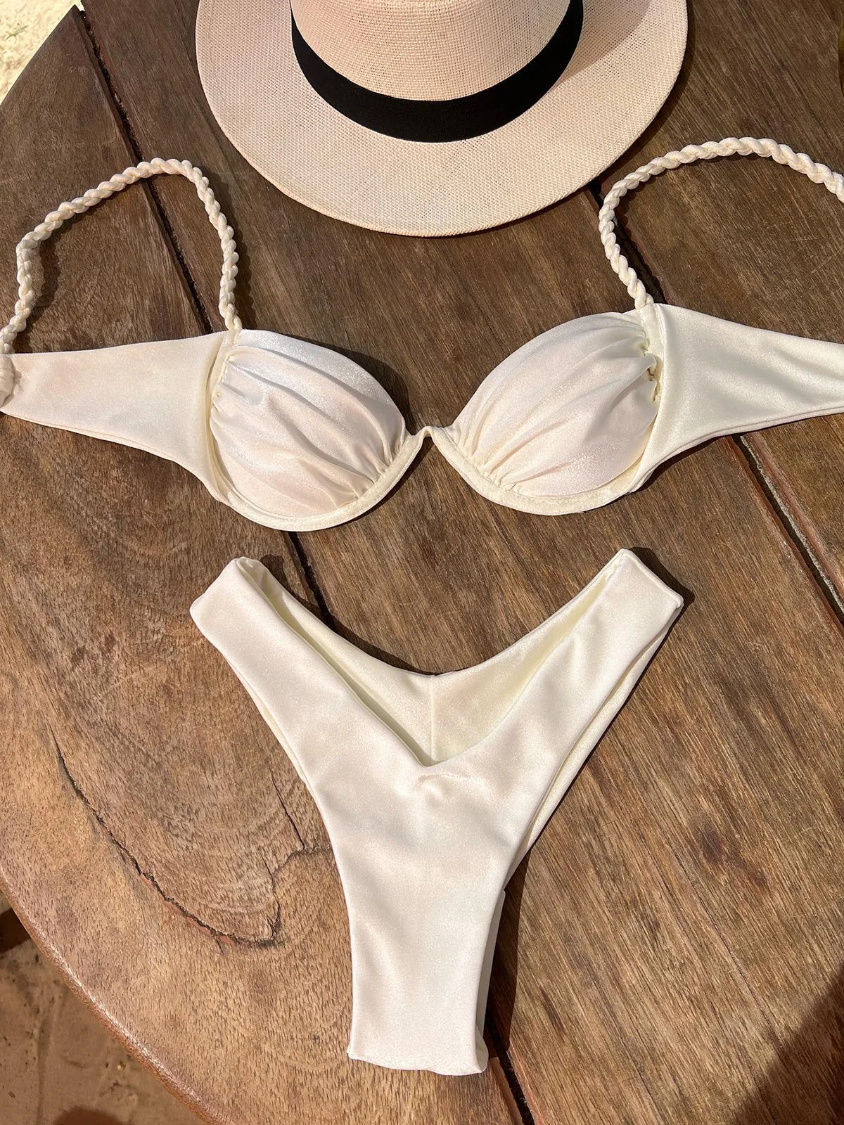 Conjunto de biquíni feminino push-up, maiô brasileiro, moda praia branca brilhante, fato de banho, biquíni sexy, 2022