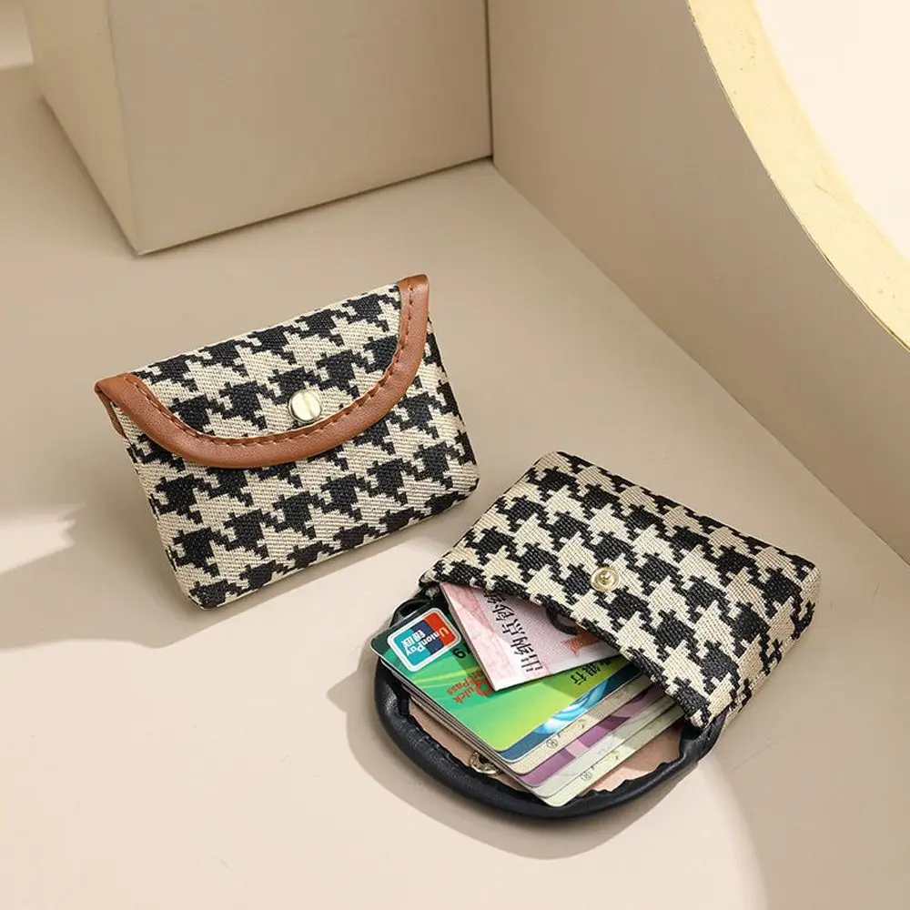 PU Leather Plaid Canvas Short Coin Purse Double Layer Stripe Square Makeup Bag Storage Bag Large Capacity Lattice Money Bag