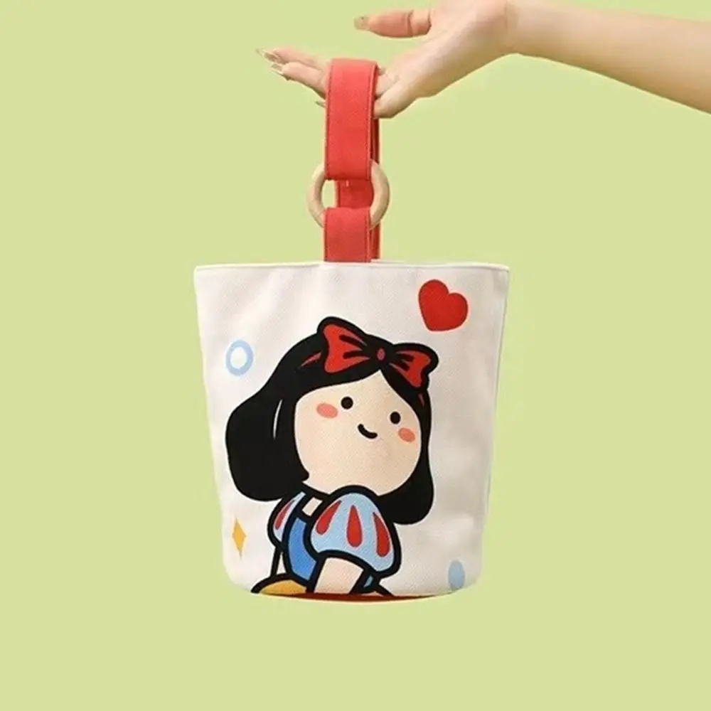 Cartoon Girl Canvas Bucket Bag Korean Style Shoulder Bag Y2K Outing Shopping Bag Women Sweet Cute Handbag Student Lunch Bag