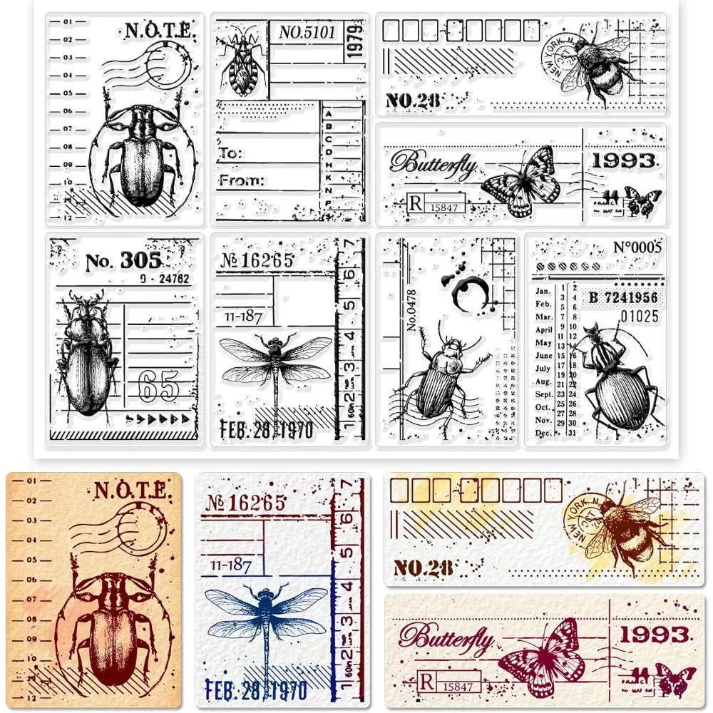 Insect Background Clear Stamps Insect Decorative Clear Stamps Silicone Clear Stamps for Card Making Silicone DIY Scrapbooking