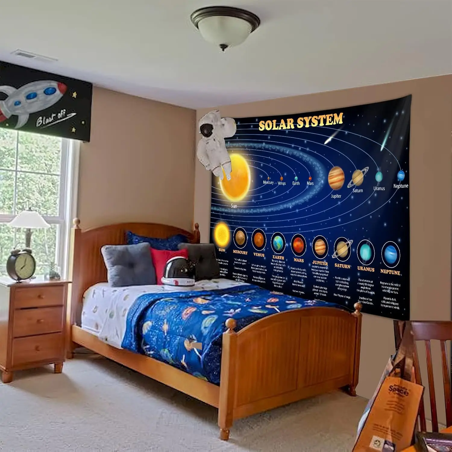 Solar System Space Tapestry – Educational Galaxy Wall Art for Kids’ Bedroom, Classroom or Living Room Decor