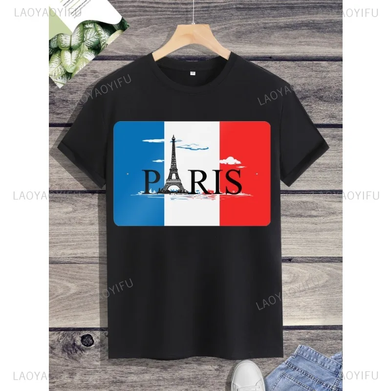 Fashion French Landmark Tower Printed T-shirt Top Summershort Sleeve O-neck Unisex Street   Classic Casual Comfortable