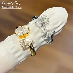 Serenity 3.25cttw Emerald Pear Cut D Color Moissanite Rings for Women Man S925 Sterling Silver Rings Plated 18K Anniversary Gift