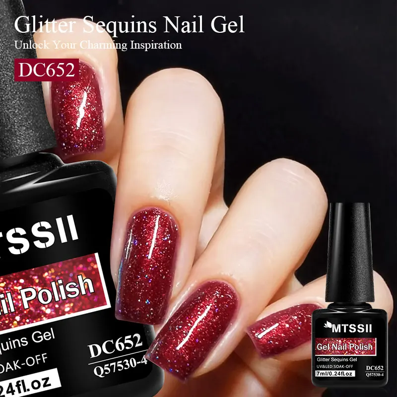 7ML Red Purple Blue Holographic Glitter Sequins Gel Nail Polish Shiny Sparkling Semi Permanant Soak Off Nail Art Varnish