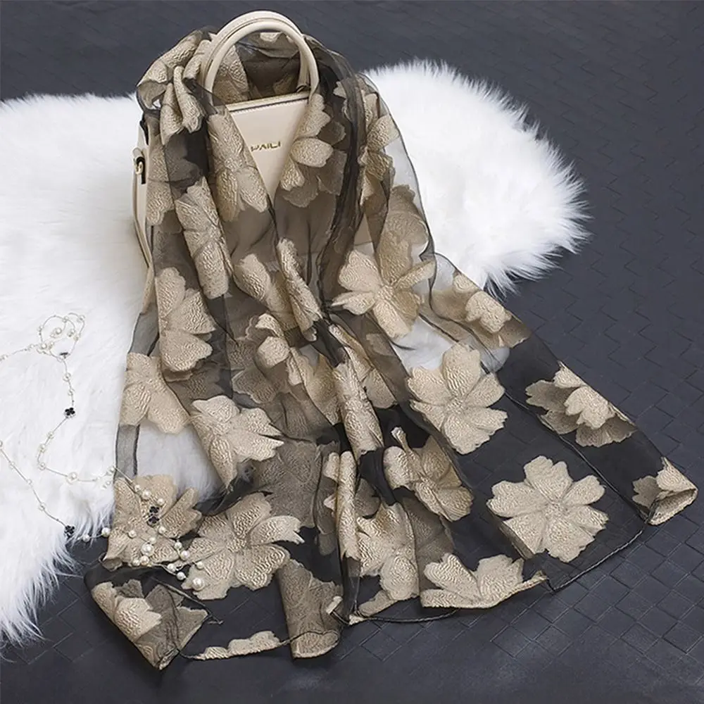 

Летний легкий шелковый шарф из органзы, мягкая полупрозрачная дышащая пашмина для женщин