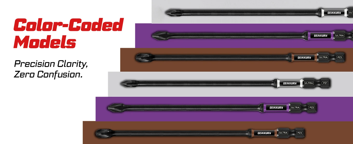 Geinxurn 6-Zoll-Impact-Magnet-Schraubendreher-Bit-Set PZ1, PZ2, PZ3, S2-Legierungsstahl-Bit-Set mit Magnetisierer/Entmagnetisierer und Basis – Detail 9