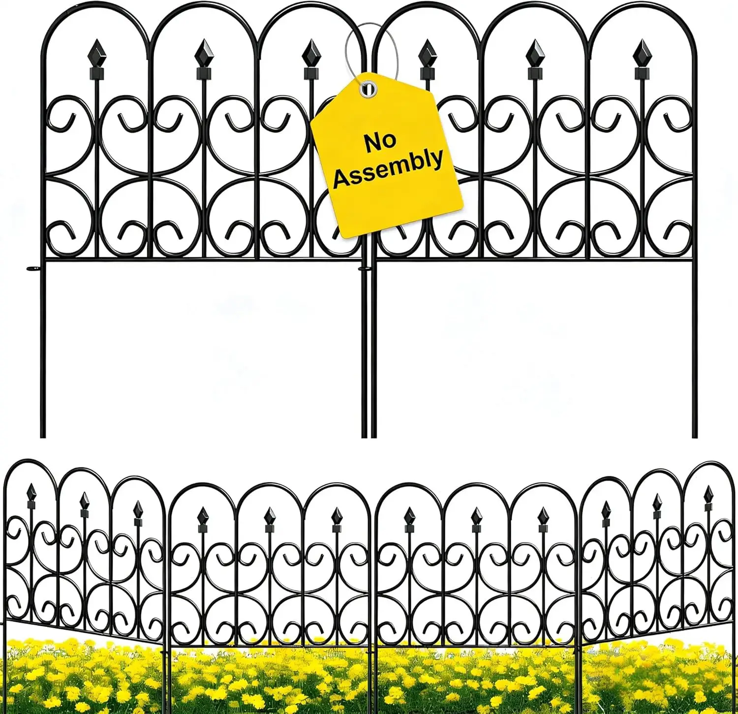 

Металлический садовый забор из 5 секций, 24 дюйма x 10 футов, не требующий копания, нержавеющий, для собак, клумб, декора двора