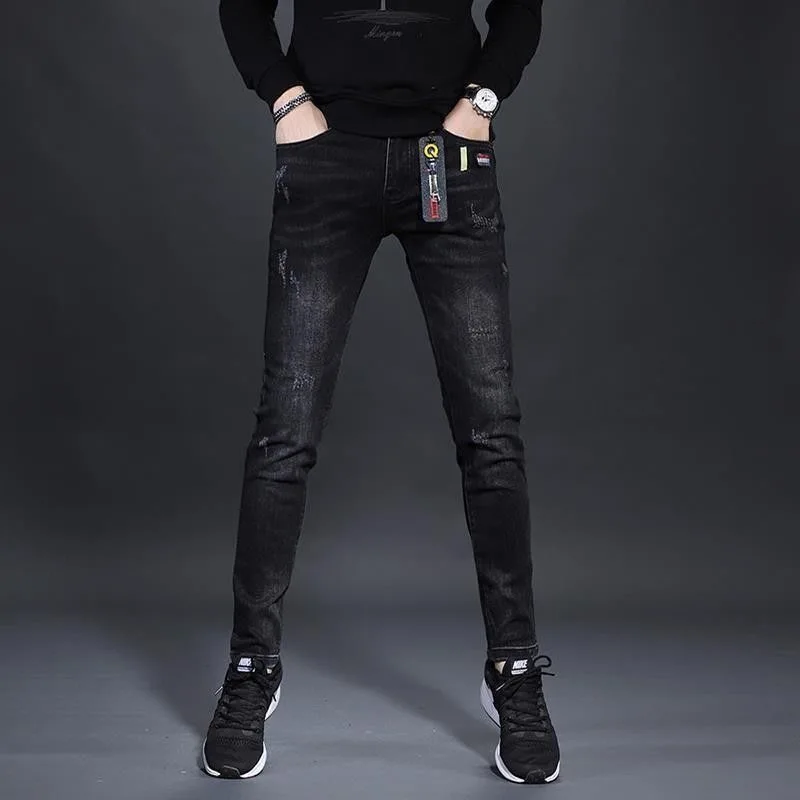 

Spring and Autumn Trendy Solid Color Retro Straight Black Jeans Men's Casual Sports Comfortable Breathable High end Pants