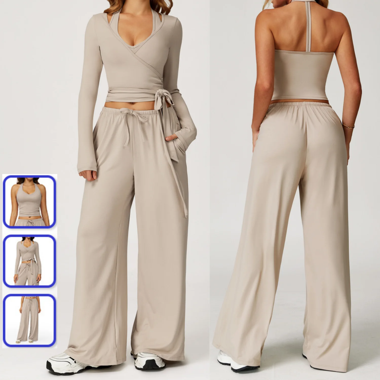 

2/3PCS brushed Yoga Suit Winter Quick-Drying Yoga Vest Women's Long Sleeve Sports Top Loose Sweatpants Casual Fitness Clothing