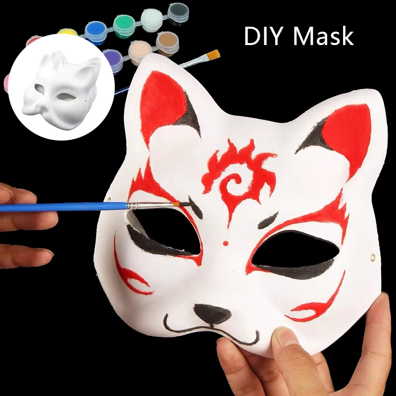 Anime Foxes Mask Japanese Cosplay Rave Hand-Painted Animal Half Face Cat Masks Halloween Dress Up Festival Prop