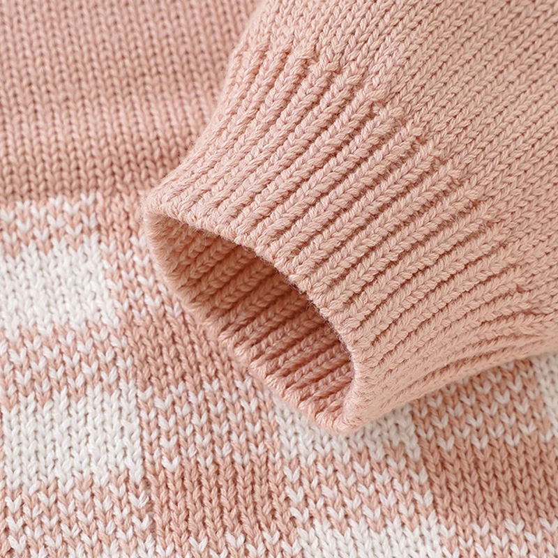 Autumn Winter Newborn Kids Baby Girls Long Sleeve Sweet Grid Knit Rompers Infant Baby Girl Children Clothes Rompers