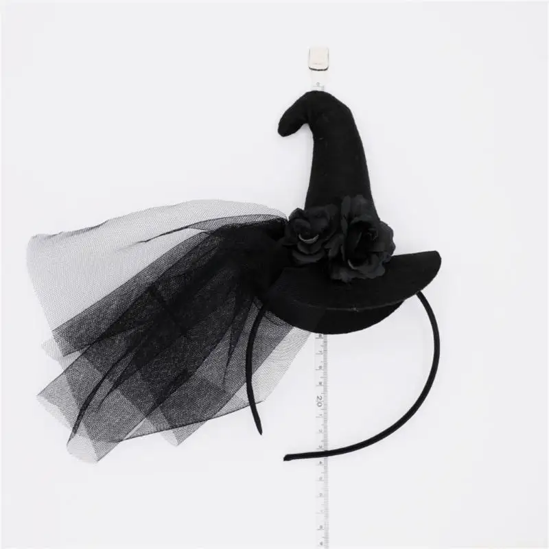 31BF Adult Teens Headband Witch Hat&Black Veil Hair Hoop Halloween Party Headpiece Woman Girls Cosplay Costume Hairband