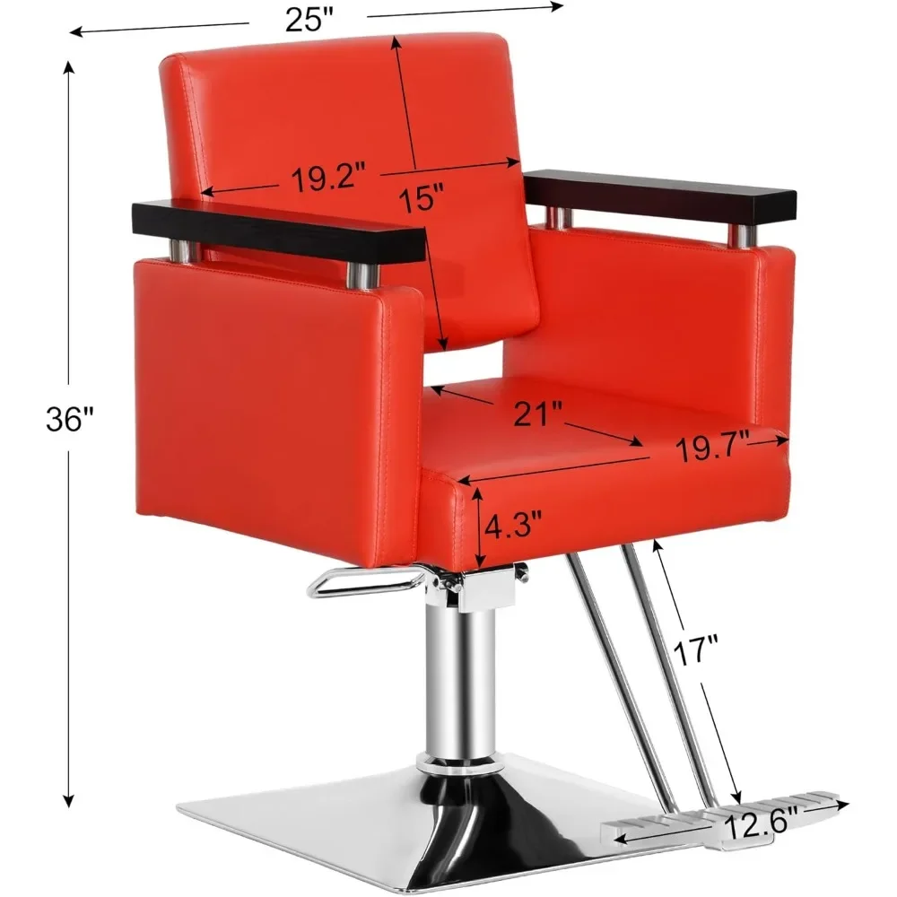 كرسي الحلاق الهيدروليكي الكلاسيكي ، كرسي الصالون ، سبا التجميل ، معدات التصميم ، أحمر ، 23 "D x 17" W x 21 "H