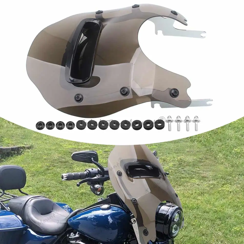 Front Fairing Windscreen With Hardware Kit Wind Splitter Compatible With Harley Davidson Road King 1994-2025 Chrome Bracket Tea