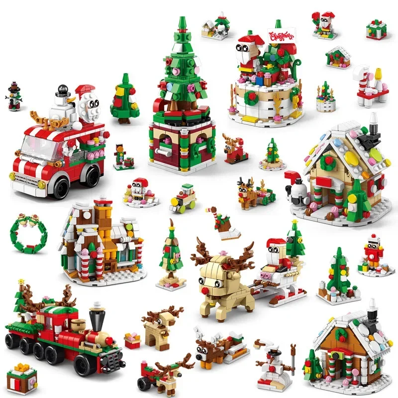 6 In 1 Upgraded Christmas Series Building Blocks Set With Light Creative Winter Village House DIY Bricks Toys For Kids Xmas Gift