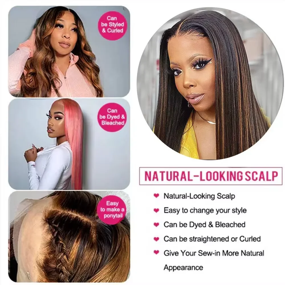 FB30 Bone Straight Human Hair 13x4 HD Transparent Lace Front Wig Brazilian Human Hair Pre Plucked Bleached Knots Glueless Wig For Black Women No Shed No Tangle 30 40 Inch view 5
