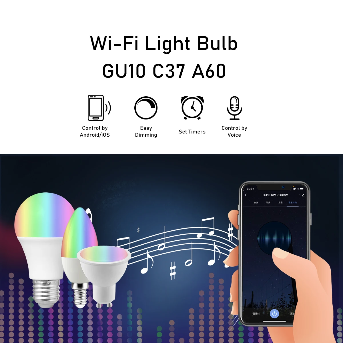 tuya Rgb Smart Light Bulb Dimmable Gu10 C37 A60 B22 E14 E27 Wifi Led Magic Lamp AC 110V 220V 6W 10W Work With Alexa Google Home