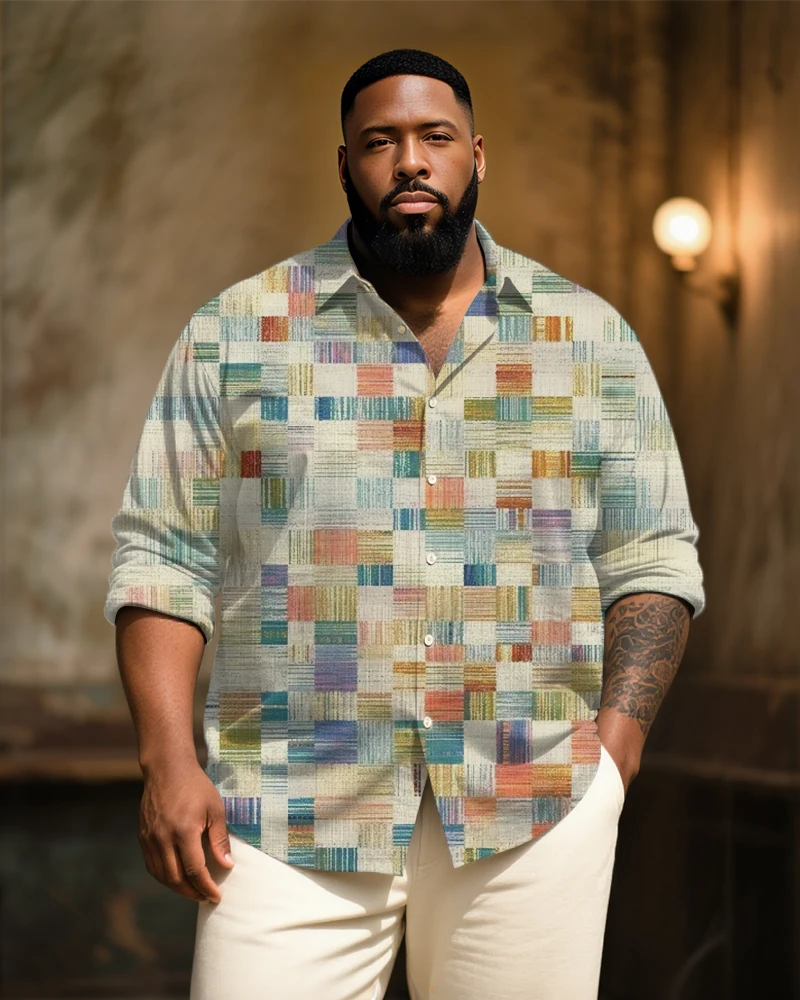 S-9XL Plus Size Men's Boho Ethnic & Tropical Leaf Print Linen Shirt, Casual Gradient Button-Down, Multi-Designs Available