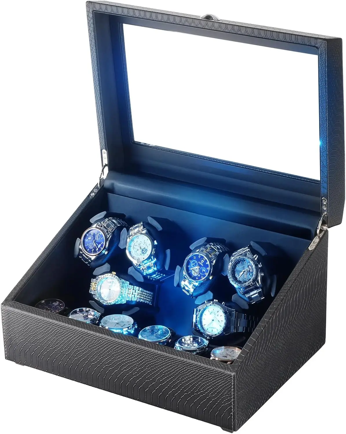 

Automatic Watch Winder with LED Light, Quiet Motor, 6 Slots + Storage Case, Unisex Gift (PU Snakeskin)