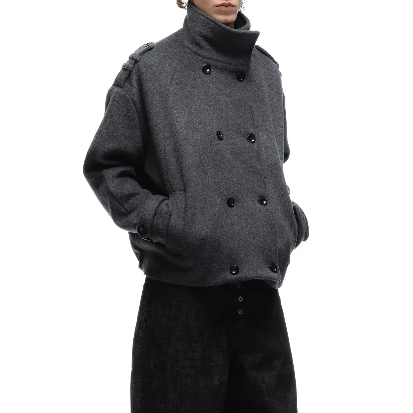 Autumn and Winter New High Collar Double Row Button Woolen Coat Loose Short Retro Woolen Jacket Top