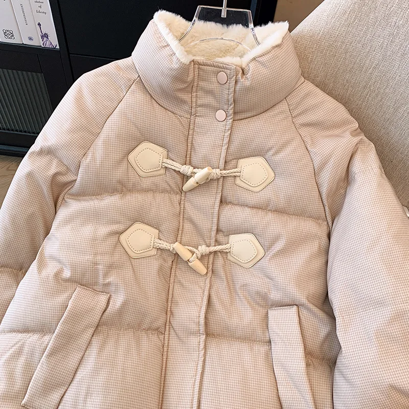 Veste courte en coton épaissi pour femme avec bouton en corne de vache, parkas d'hiver chaudes, JxJacket