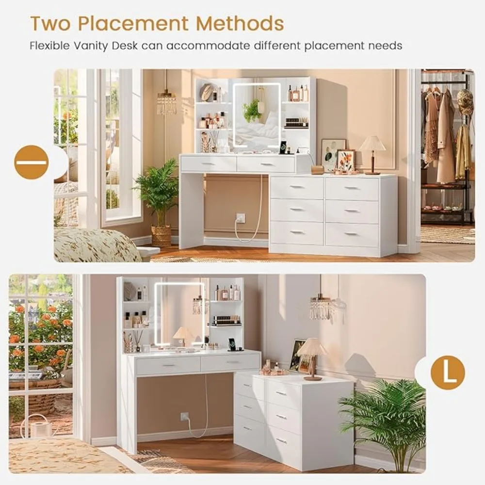 65.9'' Makeup desk with Mirror and Lighting Dressing Table with Storage Space Dressing desk image 6