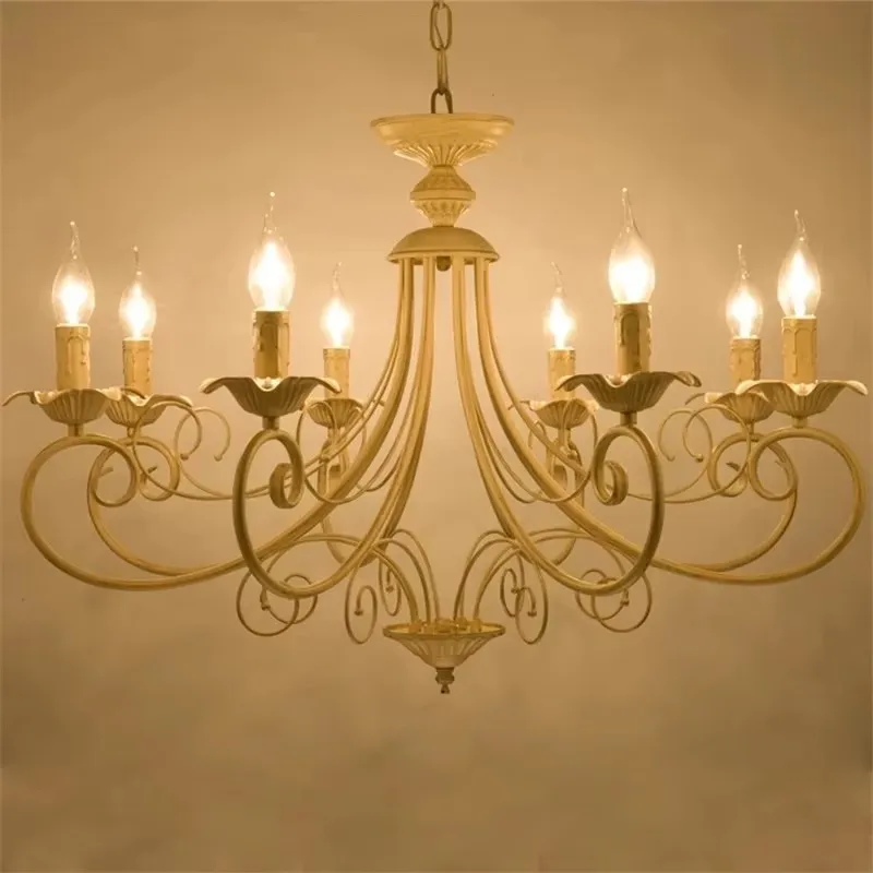 

Morden Wrought Iron Classic lED Chandeliers E14 Candle Light Vintage Black Beige Metal Hanging Lamp Living Room Bedroom Kitchen