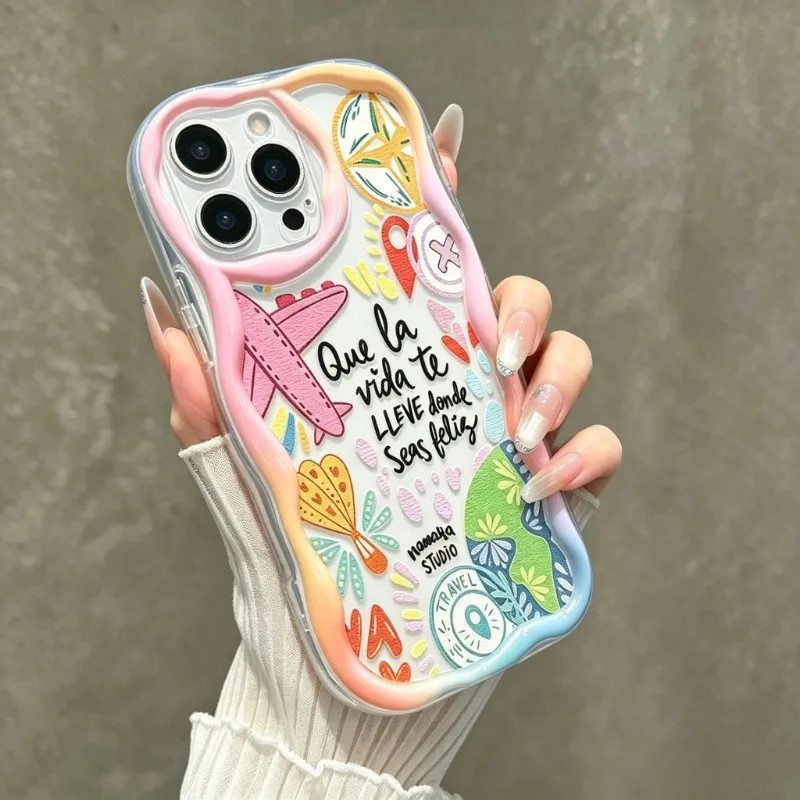 Graffiti Travel Airplane Pattern Phone Case For iPhone 17 Pro 16 15 14 Plus 13 12 11 Pro Max 16e 17e Transparent Wave Soft Cover - view 5