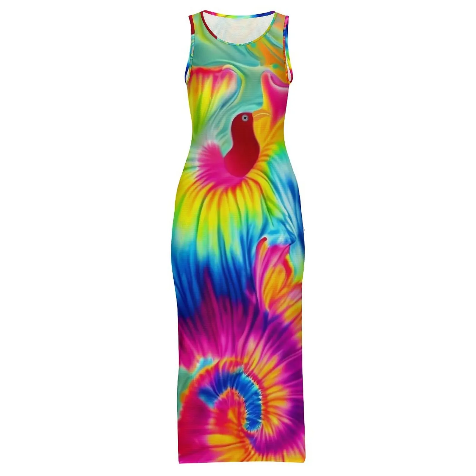 Donna Tie Dye con un abito twist Arcobaleno Street Fashion Abito aderente Vacanza senza maniche Abiti maxi eleganti Abiti oversize
