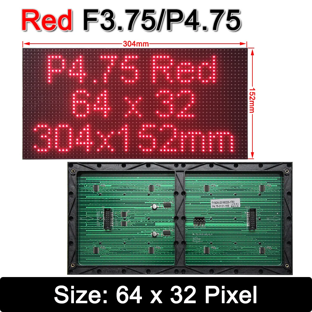 F3.75/P4.75 Red LED module led panels,HUB08 LED matrix module,single red indoor LED display module, 62*32Pixel 304mm*152mm