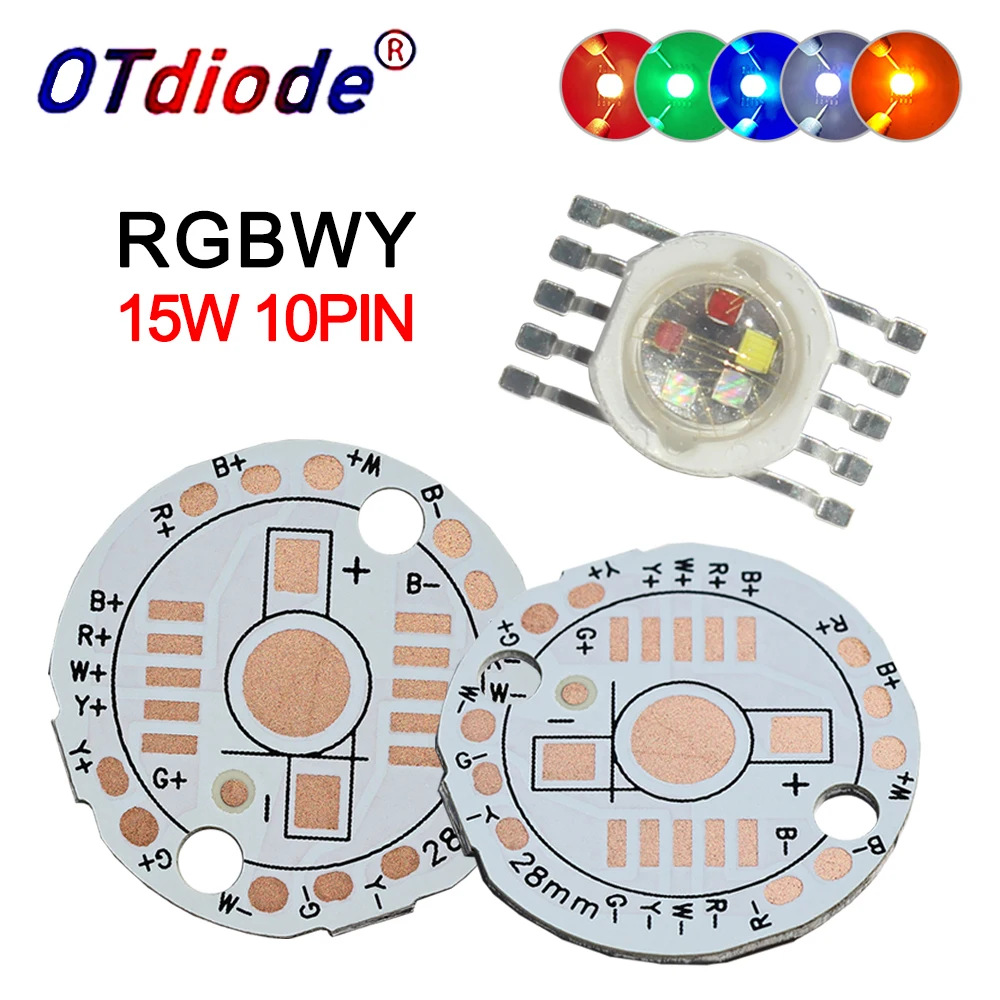 High Power LED RGBWY 15W Chips RGB 10Pin Red Green Blue White Yellow Colorful For 3 6 9 12 15W Watt  For Stage Lighting Lens