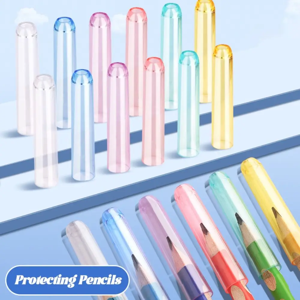 35PCS/Box Cute Plastic Pencil Cap Solid Color Transparent Pencil Extender Pen Tip Protector Students