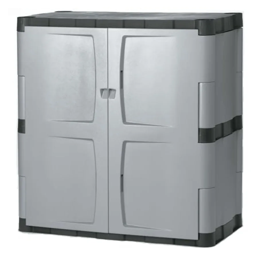 

Freestanding Storage Cabinet with Doors 18"D x 36"W x 37"H Medium Gray/Black Two-Shelf Lockable Cabinet for Indoor/Outdoor/Gara